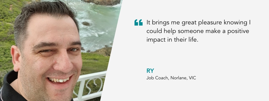 Ry stands smiling in front of the ocean. He says “It brings me great pleasure knowing I could help someone make a positive impact in their life,”